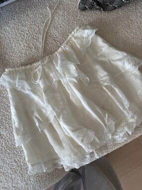 For Love & Lemons White Tiered Lace Mini Skirt